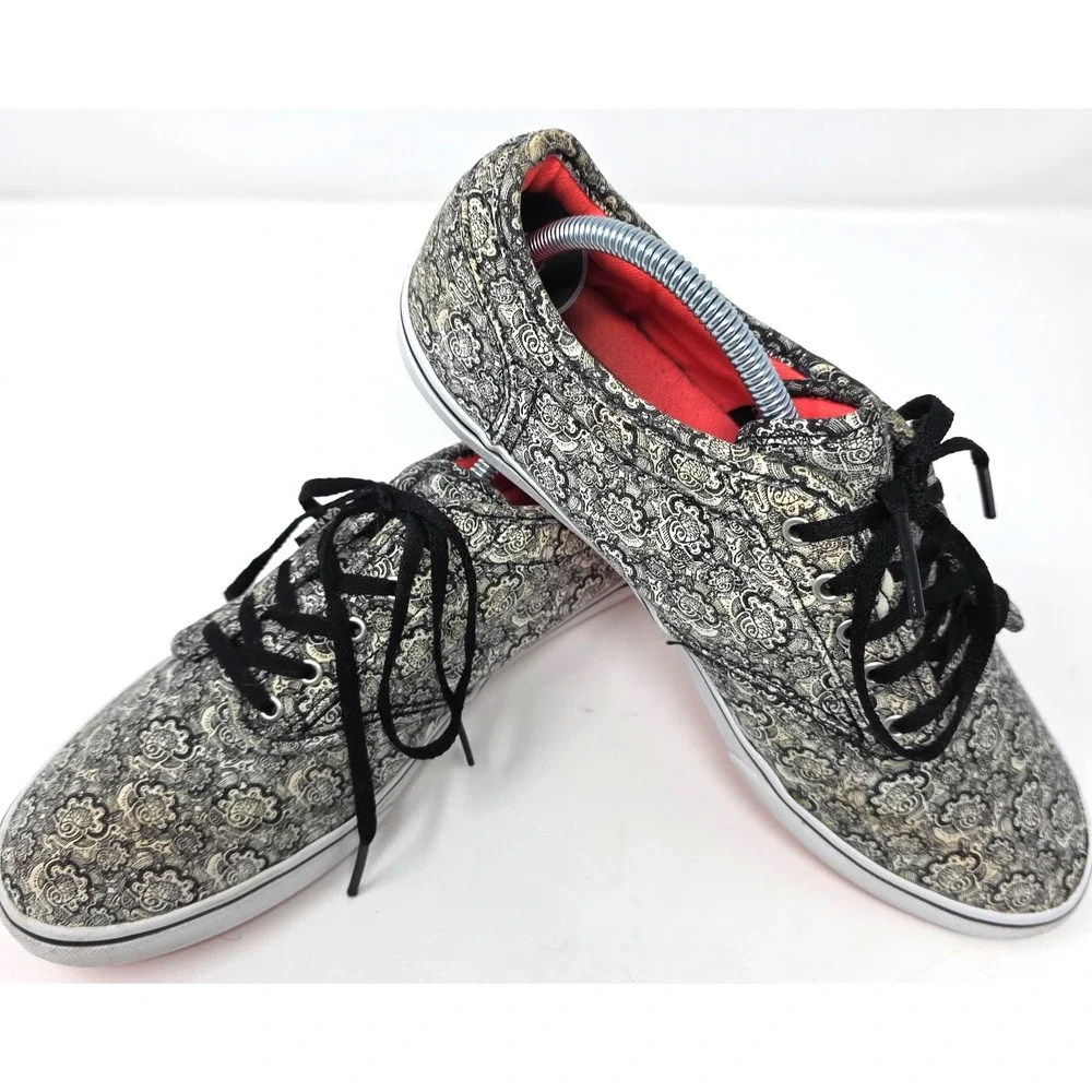 Vans Authentic Sneakers Womens 9.5 Grey Paisley Canvas Low Top Grey Pink